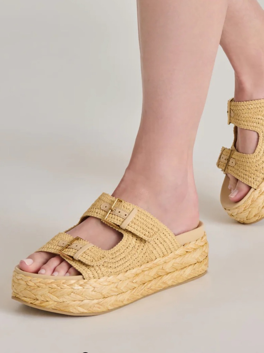 Dolce Vita Beige Woven Platform Slide Fayln Sandals